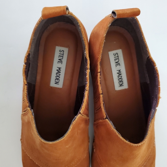 STEVE MADDEN Women Sz 9 AUCKLAND Western Cognac Leather Booties Cuban Heels EUC - Picture 8 of 14